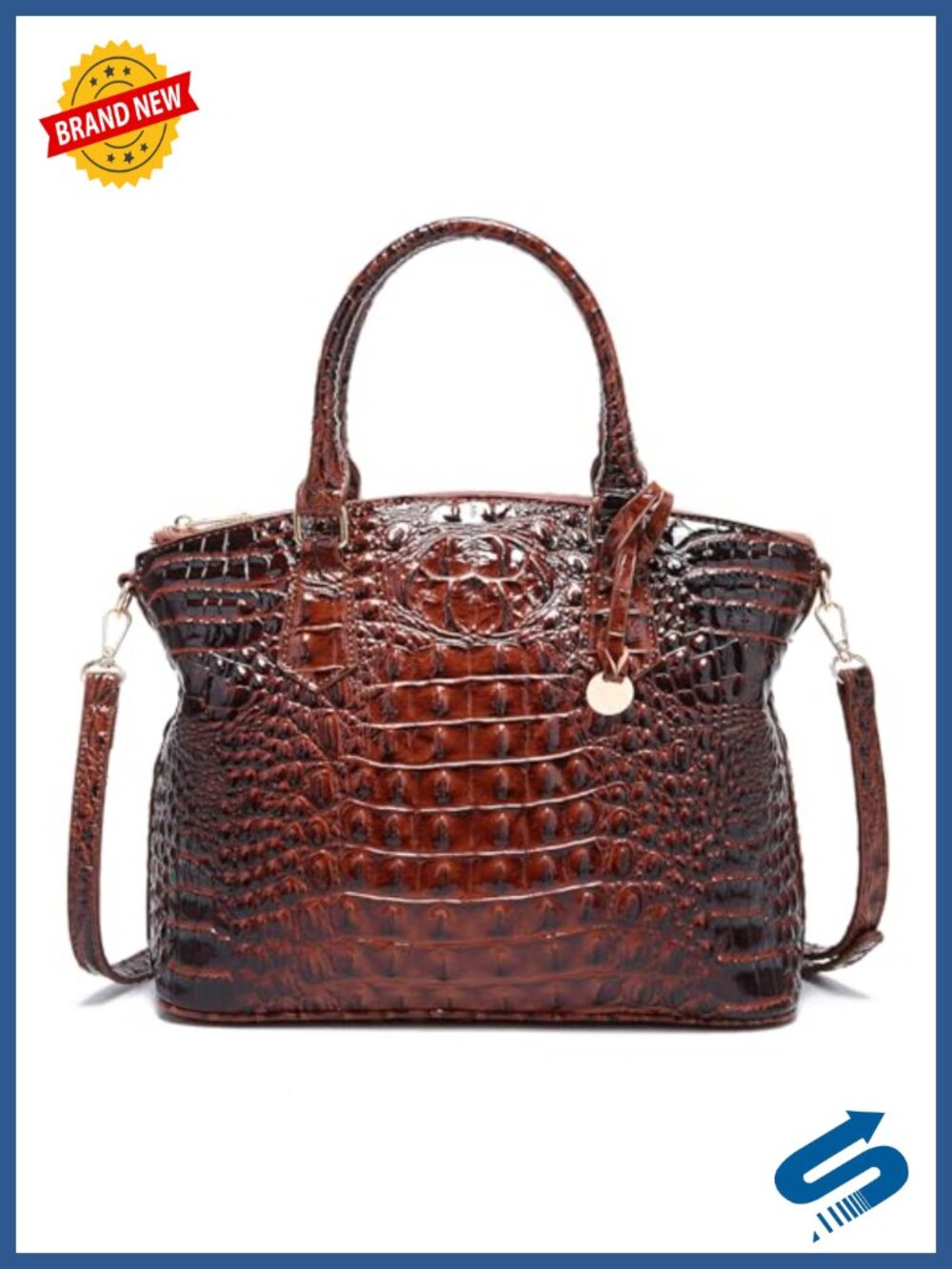 Crocodile Satchel Handbag Vegan Leather Tote Purse with Shoulder Strap